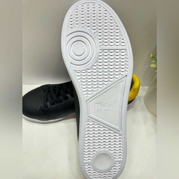 NEW Polo Ralph Lauren Heritage Court II Men’s Leather Sneakers Black Yellow 13 - Picture 5 of 9